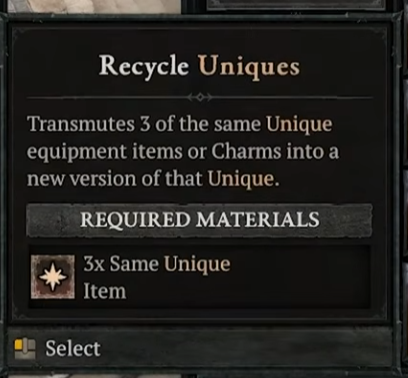Recycle Uniques 界面